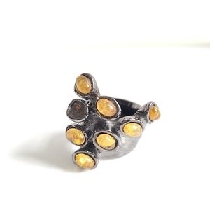 Yves Saint Laurent Gunmetal Arty Yellow Stone Dots Ring Rare & Authentic Size 7